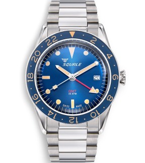Ρολόι SQUALE Sub-39 Vintage Blue Με Αυτόματο Μηχανισμό Και Ασημί Ατσάλινο Μπρασελέ SUB-39GMTB.BR22