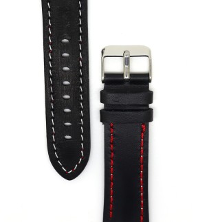 VSTRAPS Black Leather Strap With Red Stitching 24mm