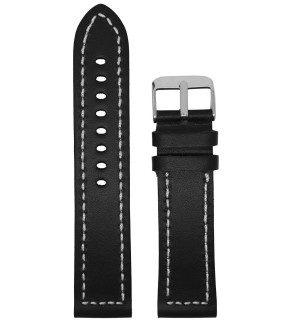 Λουράκι VSTRAPS Μαύρο Δερμάτινο Με Λευκό Γαζί 22mm