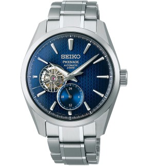 SEIKO Presage 'Ao' Sharp-Edged Open Heart Automatic Silver Stainless Steel Bracelet SPB417J1