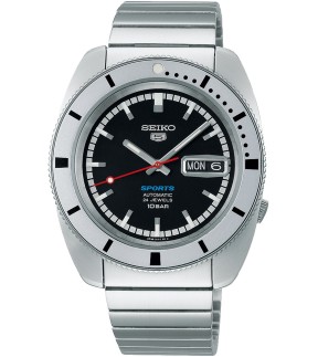 Ρολόι SEIKO 5 Sports 'Pepper Black' 1968 Recreation L.E. Με Αυτόματο Μηχανισμό Και Ασημί Ατσάλινο Μπρασελέ SRPL05K1