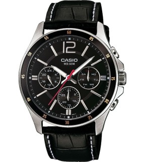 Ρολόι CASIO Collection Με Πολλαπλές Ενδείξεις Και Μαύρο Δερμάτινο Λουράκι MTP-1374PL-1AVEF