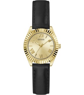 Ρολόι GUESS Mini Luna Με Μαύρο Δερμάτινο Λουράκι GW0761L1