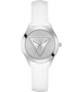 Ρολόι GUESS Glitz Με Λευκό Δερμάτινο Λουράκι GW0745L3
