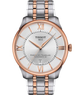 Ρολόι TISSOT Chemin des Tourelles Powermatic 80 Με Ροζ Χρυσό-Ασημί Ατσάλινο Μπρασελέ T1394072203800
