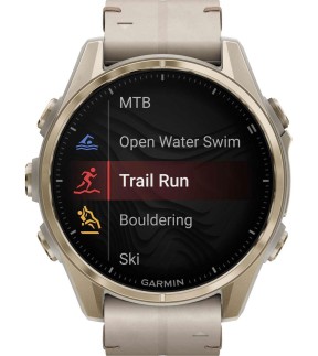 GARMIN fēnix® 8 43mm AMOLED Sapphire Soft Gold Fog Gray Leather Strap GA-010-02903-40
