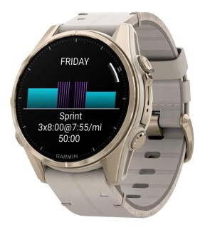 GARMIN fēnix® 8 43mm AMOLED Sapphire Soft Gold Fog Gray Leather Strap GA-010-02903-40
