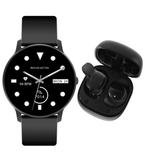 REFLEX Smartwatch Black Silicone Strap & Earbud Set RA36-2198-TWS
