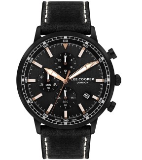 LEE COOPER Chronograph Black Leather Strap LC07943.651