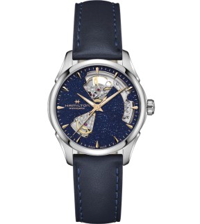 Ρολόι HAMILTON Jazzmaster Open Heart Με Αυτόματο Μηχανισμό Και Μπλε Δερμάτινο Λουράκι H32215642