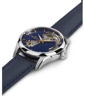 Ρολόι HAMILTON Jazzmaster Open Heart Με Αυτόματο Μηχανισμό Και Μπλε Δερμάτινο Λουράκι H32215642
