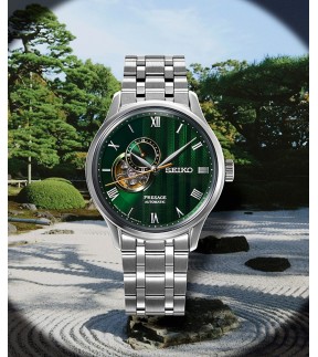 SEIKO Presage 'Japanese Zen Gardens' in Fern green Automatic Silver Stainless Steel Bracelet SSA463J1