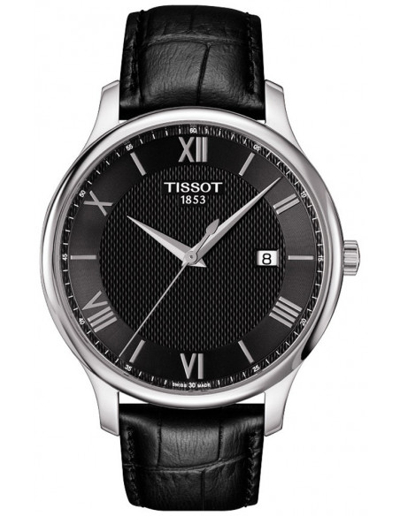 Ρολόι TISSOT Tradition Με Μαύρο Δερμάτινο Λουράκι T063.610.16.058.00