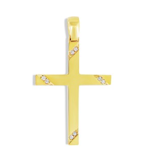 VITOPOULOS Cross Yellow Gold 14Ct With White Zircon Stones