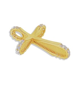 VITOPOULOS Cross Yellow Gold 14Ct With White Zircon Stones
