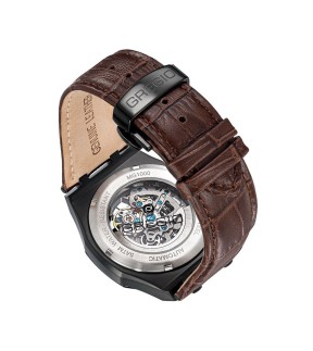 GREGIO Skeleton Automatic Brown Leather Strap GM100051