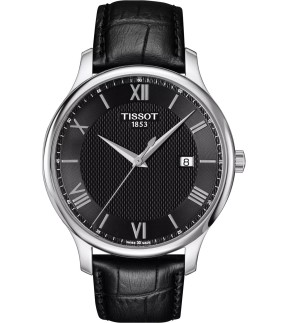 Ρολόι TISSOT Tradition Με Μαύρο Δερμάτινο Λουράκι T0636101605800