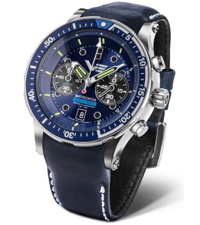 VOSTOK EUROPE Batiscafos Chronograph Blue Leather Strap 6S21-511A772
