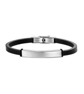 LUCA BARRA Black Leather Bracelet BA1091