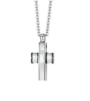 LUCA BARRA Silver-Black Stainless Steel Necklace CA511