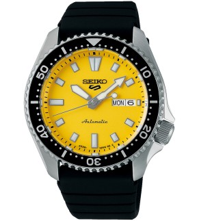 SEIKO 5 Sports SKX Redux in Ki-iro Yellow Automatic Black Silicone Strap SRPL87K1J
