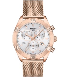 TISSOT PR 100 Lady Sport Chic Chronograph Rose Gold Stainless Steel Mesh Bracelet T1019173303100