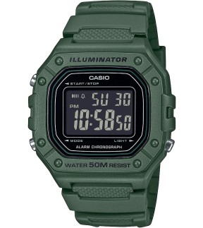 Ρολόι CASIO Collection Με Χρονογράφο Και Πράσινο Καουτσούκ Λουράκι W-218H-3BVEF