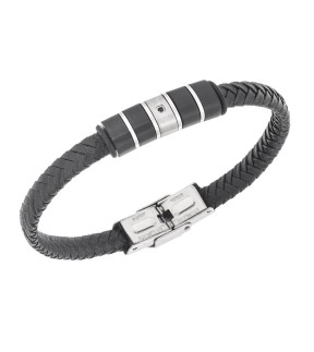 SENZA Leather And Steel Bracelet SSD5786SBK