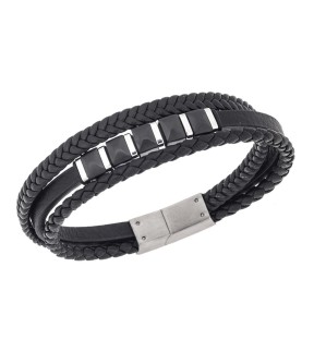 SENZA Leather And Steel Bracelet SSD5789SBK