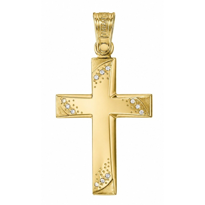 TRIANTOS Woman Cross Yellow Gold 14Ct With White Zircon Stones