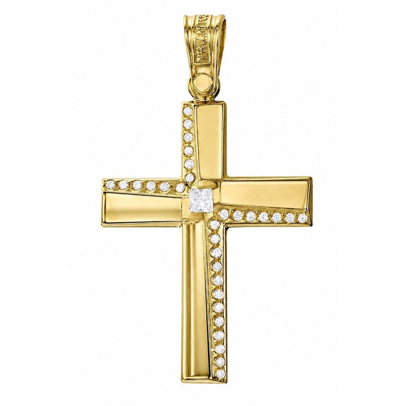 TRIANTOS Woman Cross Yellow Gold 14Ct With White Zircon Stones