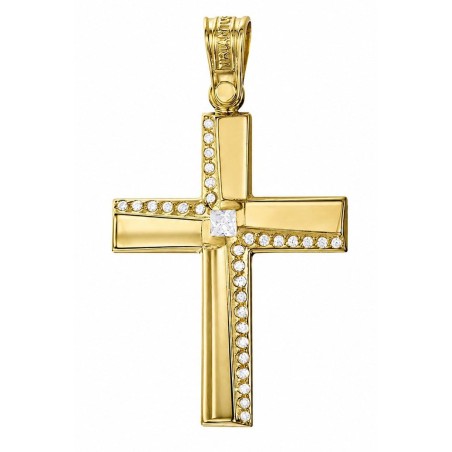 TRIANTOS Woman Cross Yellow Gold 14Ct With White Zircon Stones