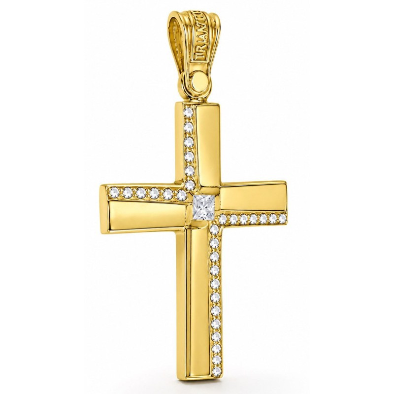 TRIANTOS Woman Cross Yellow Gold 14Ct With White Zircon Stones
