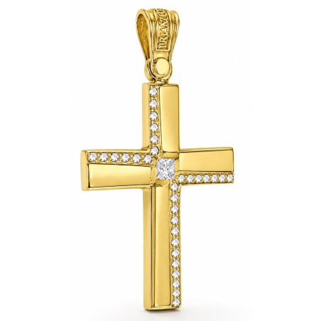 TRIANTOS Woman Cross Yellow Gold 14Ct With White Zircon Stones
