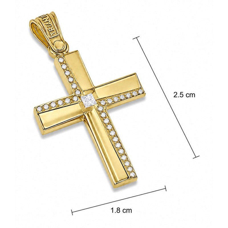 TRIANTOS Woman Cross Yellow Gold 14Ct With White Zircon Stones