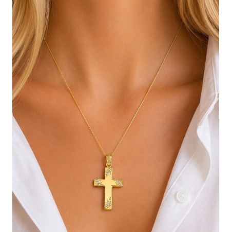 TRIANTOS Woman Cross Yellow Gold 14Ct With White Zircon Stones