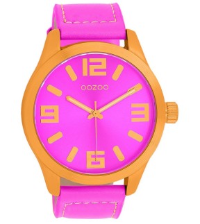Ρολόι OOZOO Timepieces Με Φωσφοριζέ Ροζ Δερμάτινο Λουράκι C11650