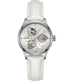 Ρολόι HAMILTON Jazzmaster Open Heart Με Αυτόματο Μηχανισμό Και Λευκό Δερμάτινο Λουράκι H32115991