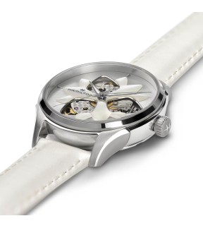 Ρολόι HAMILTON Jazzmaster Open Heart Με Αυτόματο Μηχανισμό Και Λευκό Δερμάτινο Λουράκι H32115991