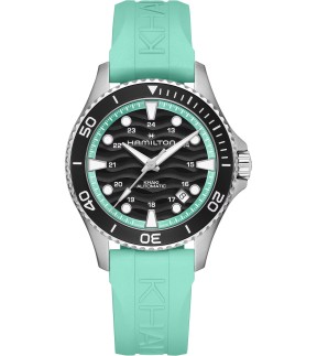 Ρολόι HAMILTON Khaki Navy Scuba Με Αυτόματο Μηχανισμό Kαι Τυρκουάζ Καουτσούκ Λουράκι H82415331