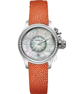 HAMILTON Khaki Navy SeaQueen Diamond Ladies Orange Leather Strap H77311815