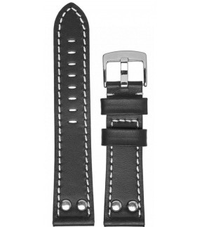 TZEVELION Black Leather Strap With White Stitching 24mm