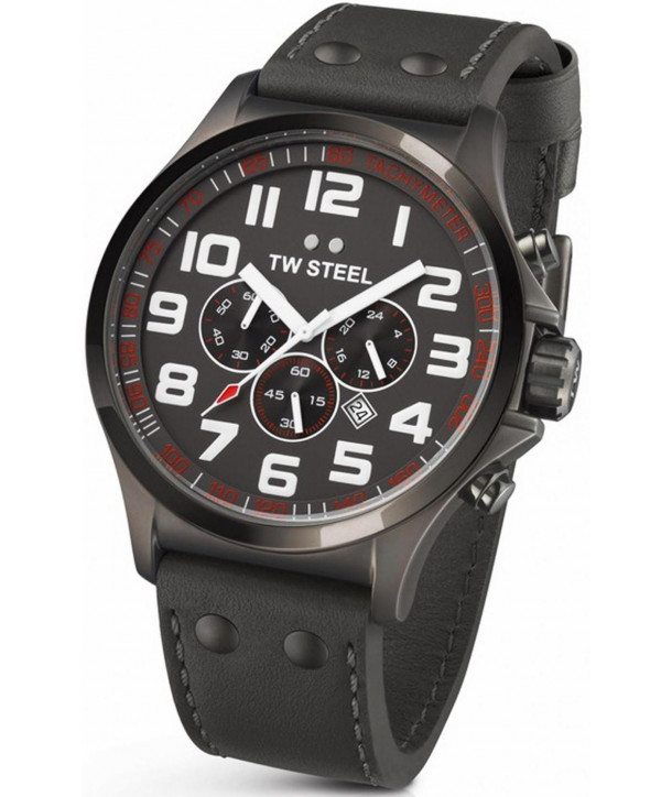 TW STEEL Pilot Collection Black Leather Strap