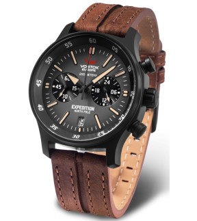 VOSTOK EUROPE Expedition North Pole Chrono Brown Leather Strap VK64-592C558