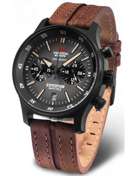 VOSTOK EUROPE Expedition North Pole Chrono Brown Leather Strap VK64-592C558