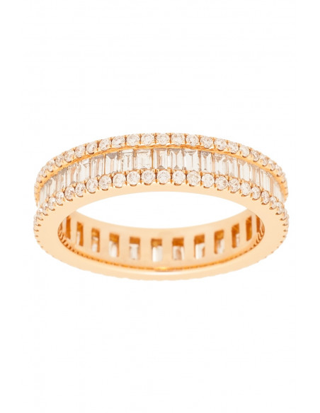 Δαχτυλίδι VITOPOULOS Ροζ Χρυσό Κ18 Με Λευκά Μπριγιάν και Μπαγκέτες ESD0116