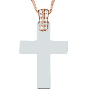 VAL'ORO Woman Cross Rose and White Gold 14Ct With White Zircon Stones ESST382