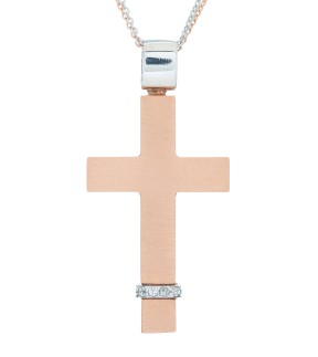 VAL'ORO Woman Cross Rose and White Gold 14Ct With White Zircon Stones ESST386