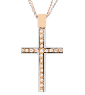 VAL'ORO Woman Cross Rose and White Gold 14Ct With White Zircon Stones ESST419