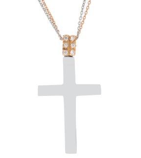 VAL'ORO Woman Cross Rose and White Gold 14Ct With White Zircon Stones ESST419